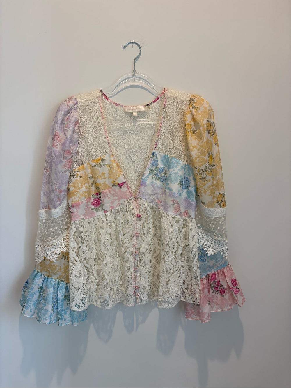 LoveShackFancy Women's Multicolor Floral Lace Button-Front Top